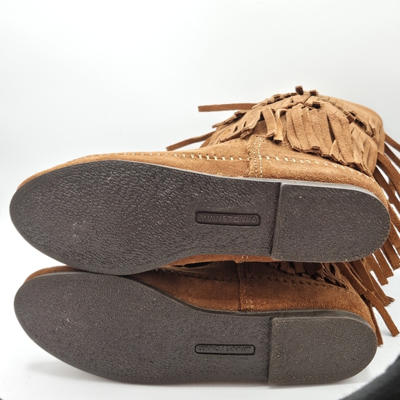 Minnetonka Calf Hi 3-layer leather Fringe western hippie moccasin Boot size 8 - Picture 5 of 16